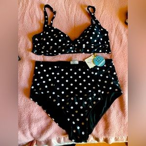 Marina West Black and White Polka Dot Bikini. High waist. XL. BRAND NEW